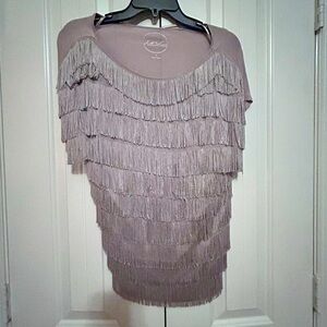 Women's Tan Color Fringe Design Top in Size Small by International Concepts